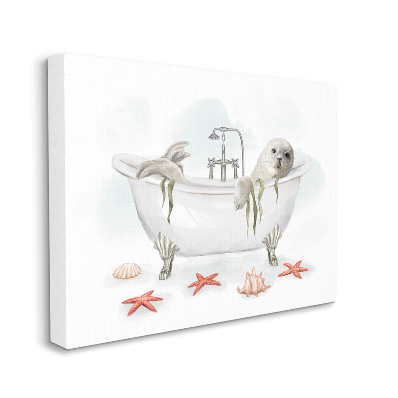 Stupell Industries White Harp Seal Ocean Inspired Bath Animal Canvas Wall Art